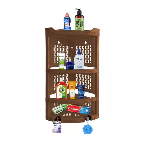 ankur-490-mm-high-kona-corner-rack-high-grade-polypropylene-virgin-plastic-body-and-brown-color-for-homes-shops-more
