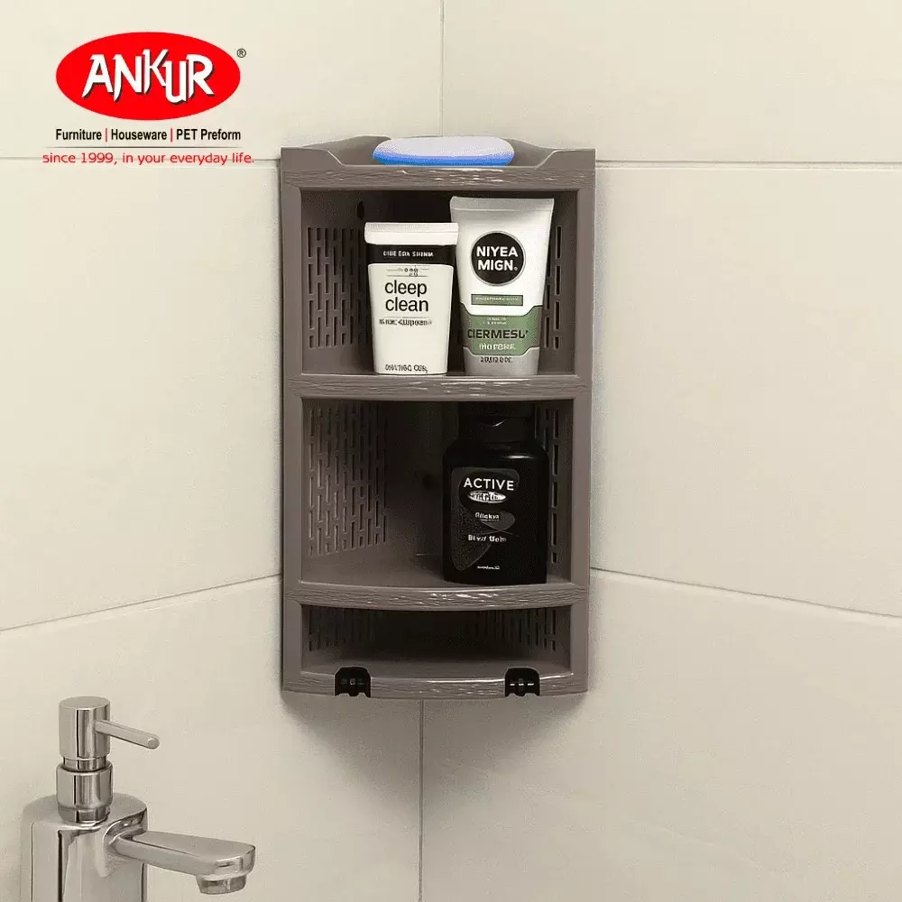 ankur-490-mm-high-kona-corner-rack-high-grade-polypropylene-virgin-plastic-body-and-brown-color-for-homes-shops-more