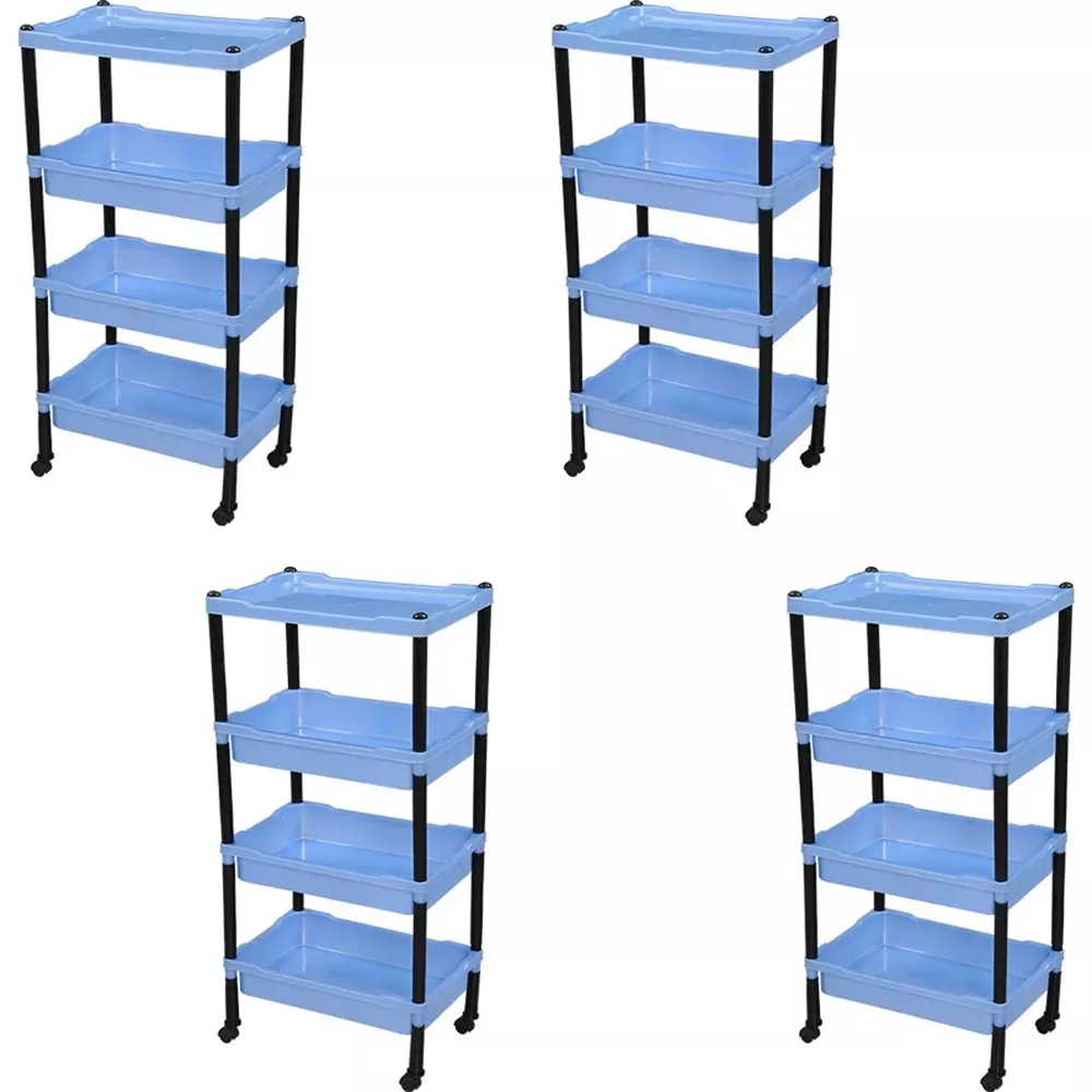 SWAGATH Wheel Type 4 Shelves Plastic Furniture Trolley Blue For Fruits, Vegetables, Clothes, Books, TRL-04-LPBL-4 (Pack of 5)