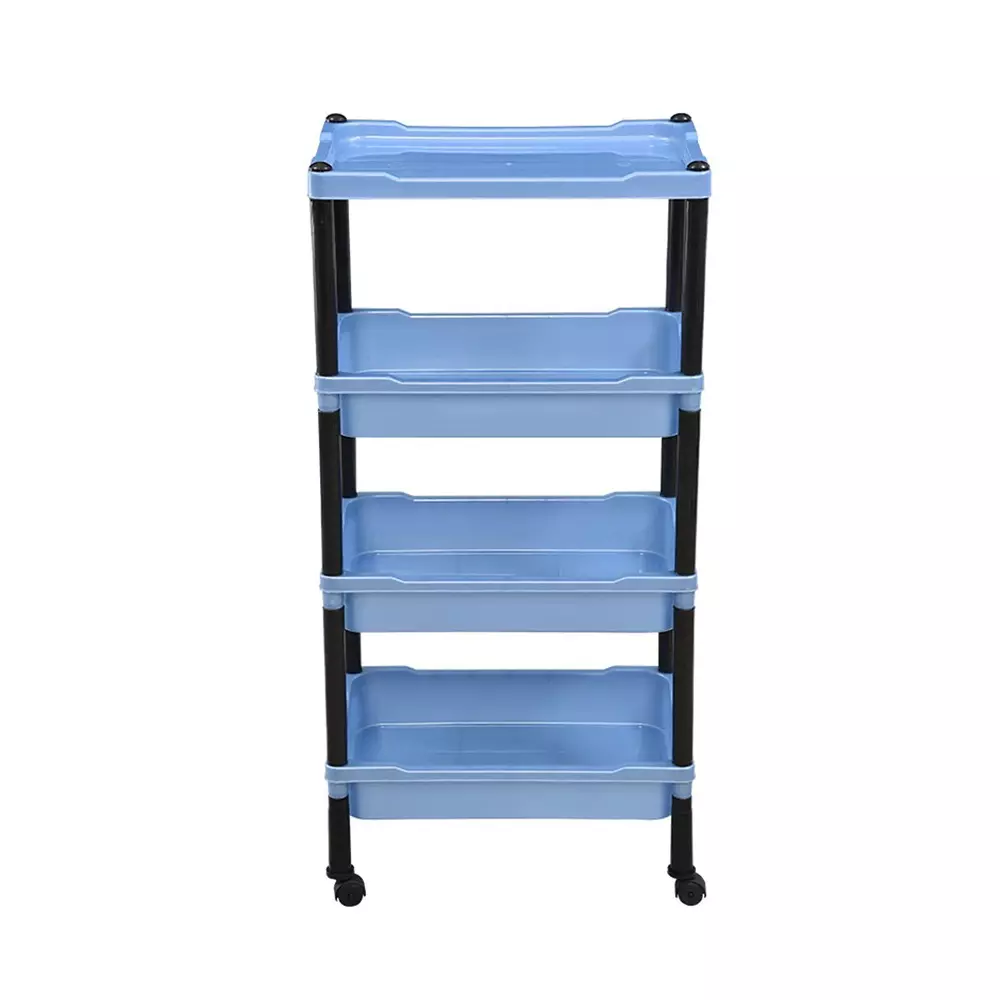 SWAGATH Wheel Type 4 Shelves Plastic Furniture Trolley Blue For Fruits, Vegetables, Clothes, Books, TRL-04-LPBL-1