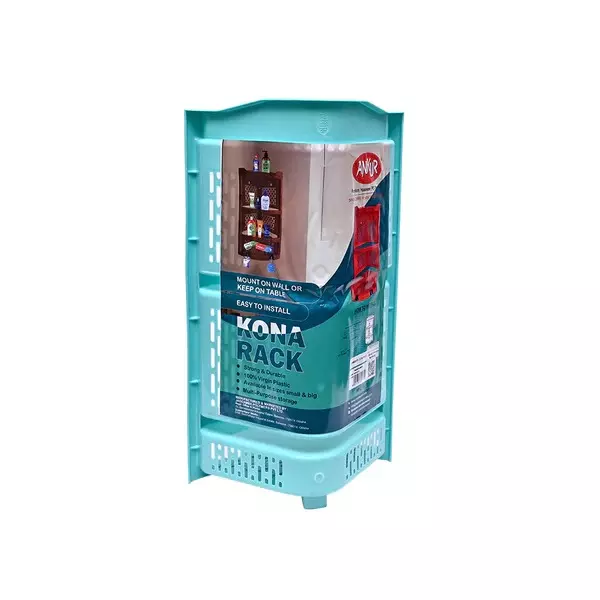 ankur-490-mm-high-kona-corner-rack-high-grade-polypropylene-virgin-plastic-body-and-turquoise-color-for-homes-shops-more