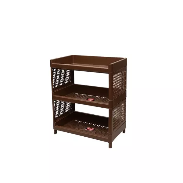 Ankur 320 mm High Stacko Rack-3 High Grade Polypropylene Virgin Plastic Body and Brown Color for Homes, Shops & More