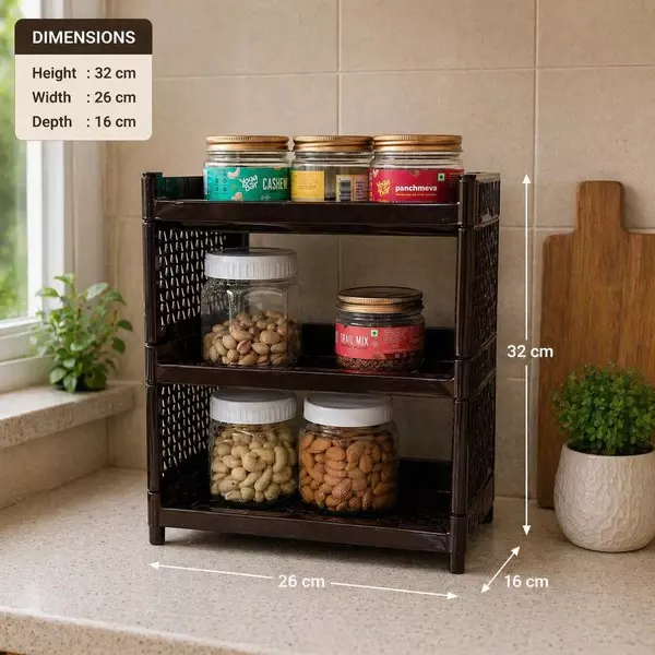 ankur-320-mm-high-stacko-rack-3-high-grade-polypropylene-virgin-plastic-body-and-brown-color-for-homes-shops-more