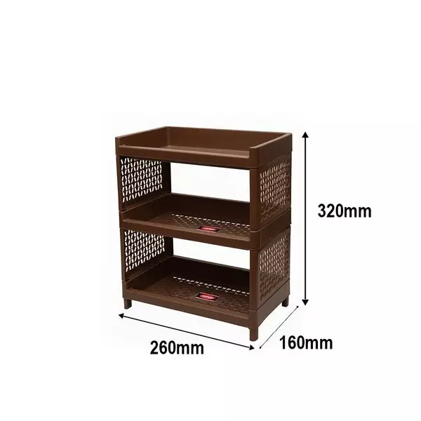 ankur-320-mm-high-stacko-rack-3-high-grade-polypropylene-virgin-plastic-body-and-brown-color-for-homes-shops-more