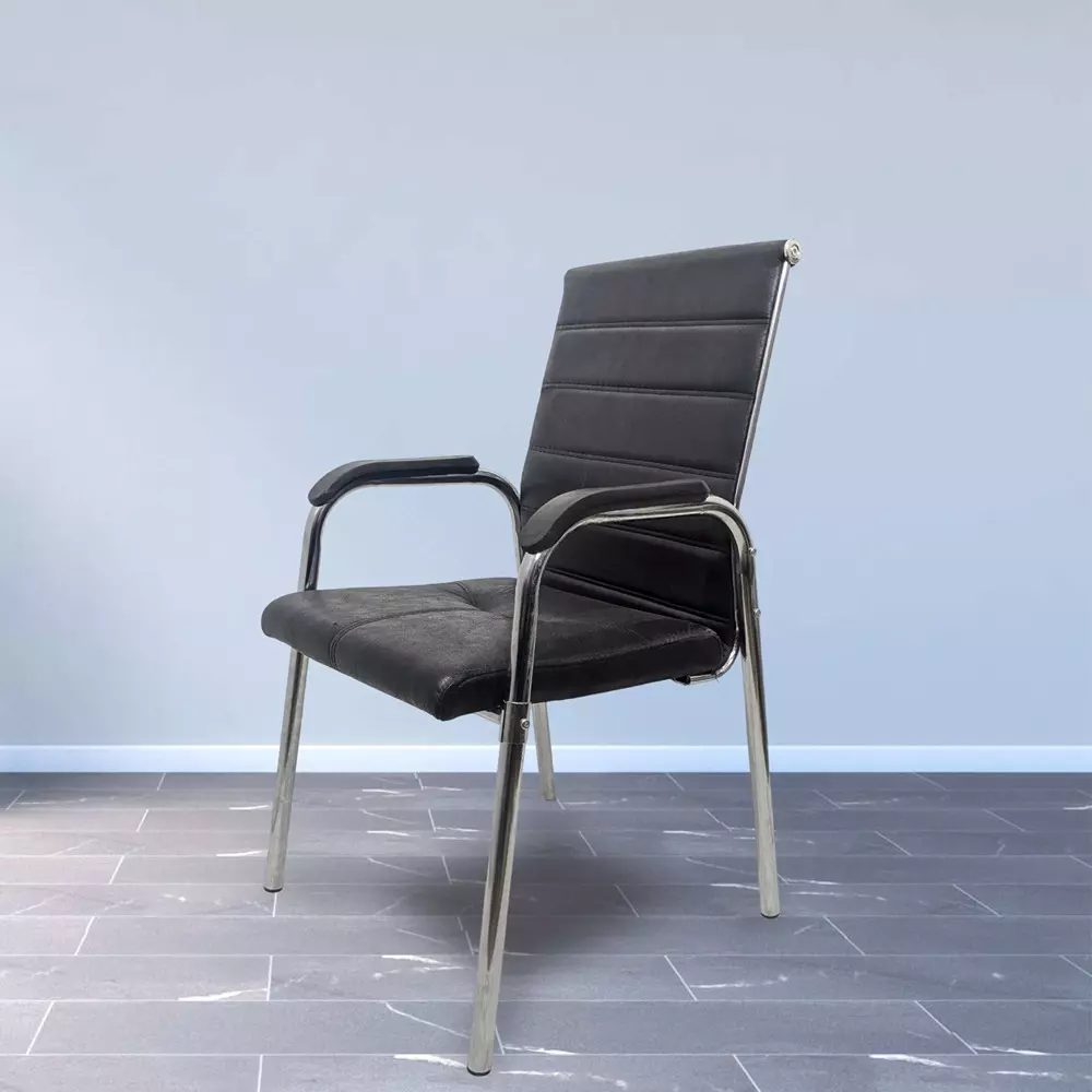 MY CUBICLES Ergo Luxe Office Visitor Chair Mid Back Leather Back Material Black, MC0089