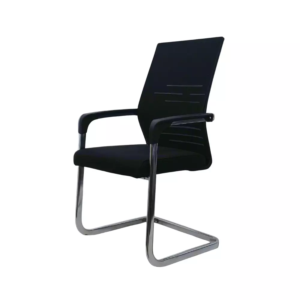 MY CUBICLES Shadow Line S Type Visitor Chair Mid Back Leather Back Material Black, MC0098