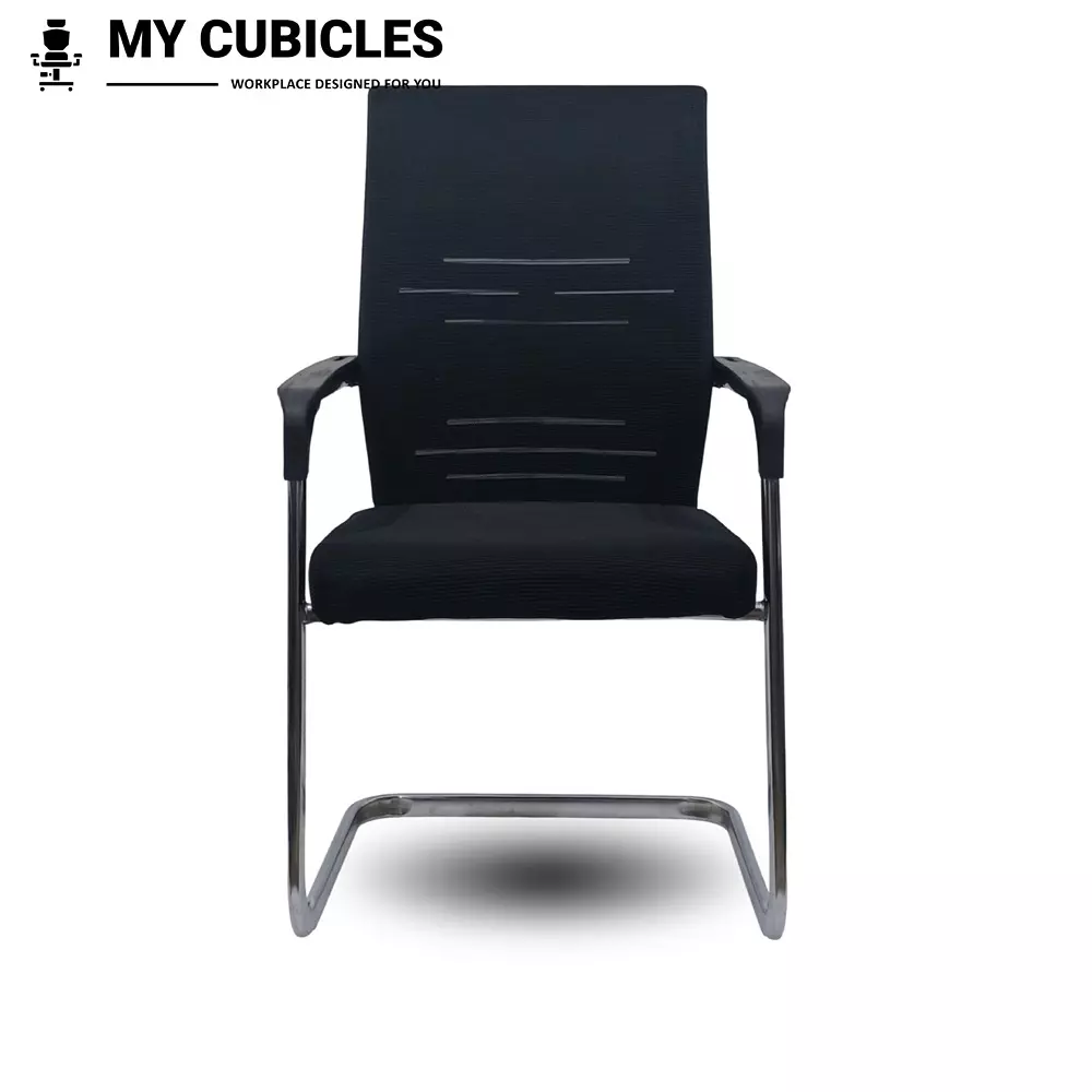MY CUBICLES Shadow Line S Type Visitor Chair Mid Back Leather Back Material Black, MC0098