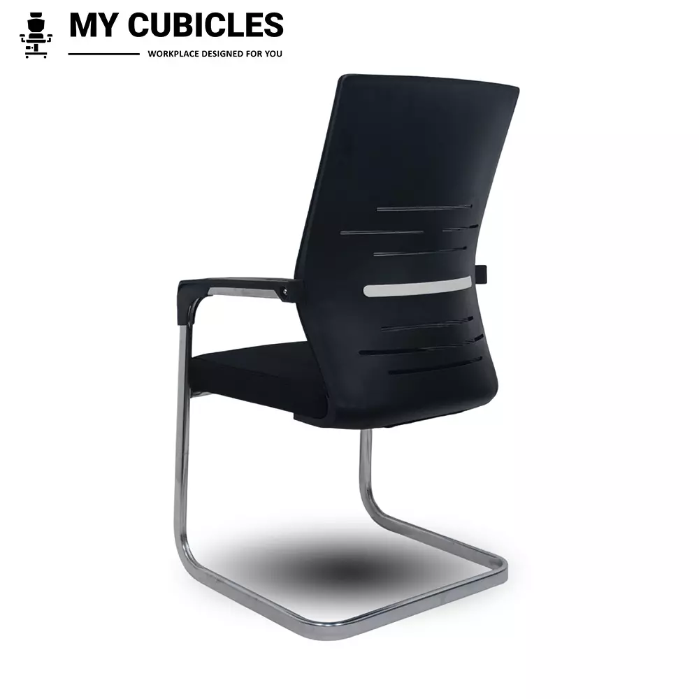 MY CUBICLES Shadow Line S Type Visitor Chair Mid Back Leather Back Material Black, MC0098