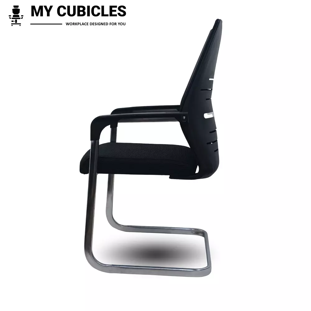 MY CUBICLES Shadow Line S Type Visitor Chair Mid Back Leather Back Material Black, MC0098