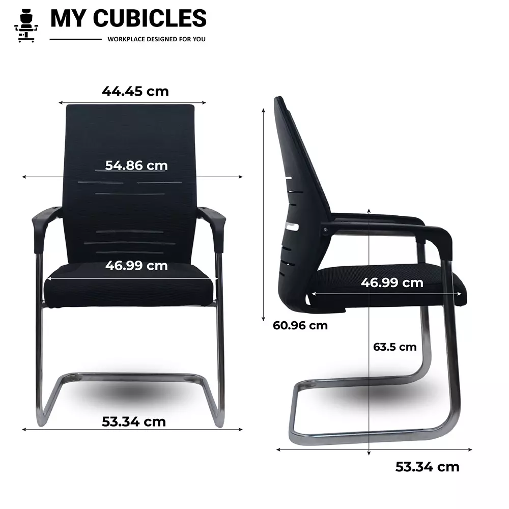 MY CUBICLES Shadow Line S Type Visitor Chair Mid Back Leather Back Material Black, MC0098