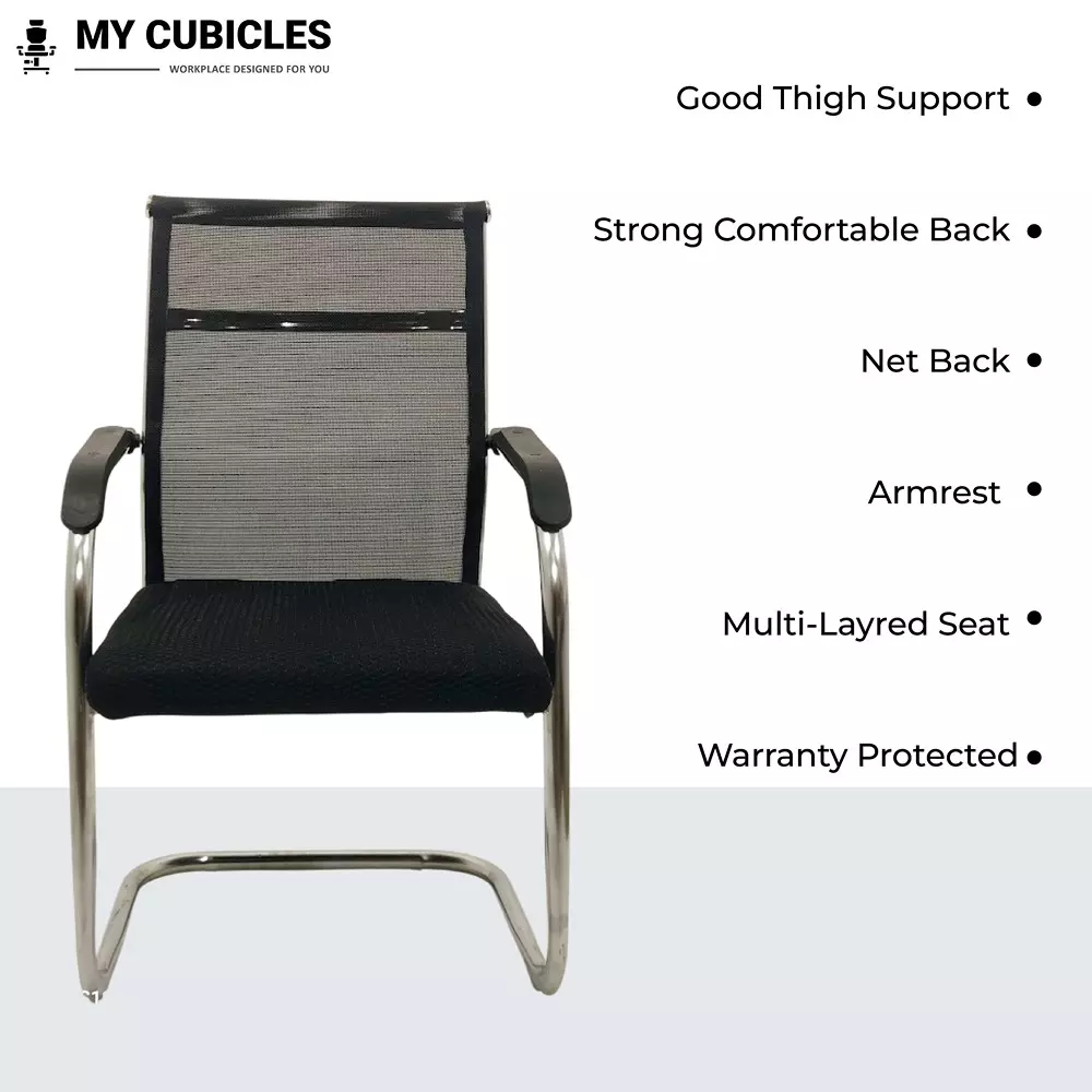 MY CUBICLES Aero Visitor Chair Mid Back Mesh Back Material Black, MC0088