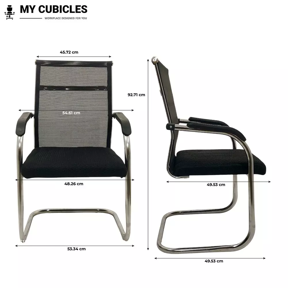 MY CUBICLES Aero Visitor Chair Mid Back Mesh Back Material Black, MC0088