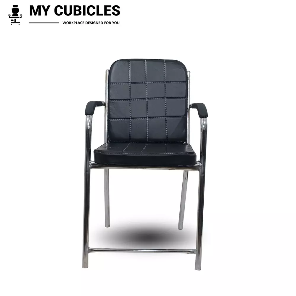 MY CUBICLES Novara Visitor Chair Mid Back Leather Back Material Black, MC0097