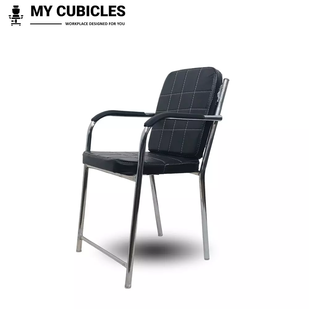 MY CUBICLES Novara Visitor Chair Mid Back Leather Back Material Black, MC0097