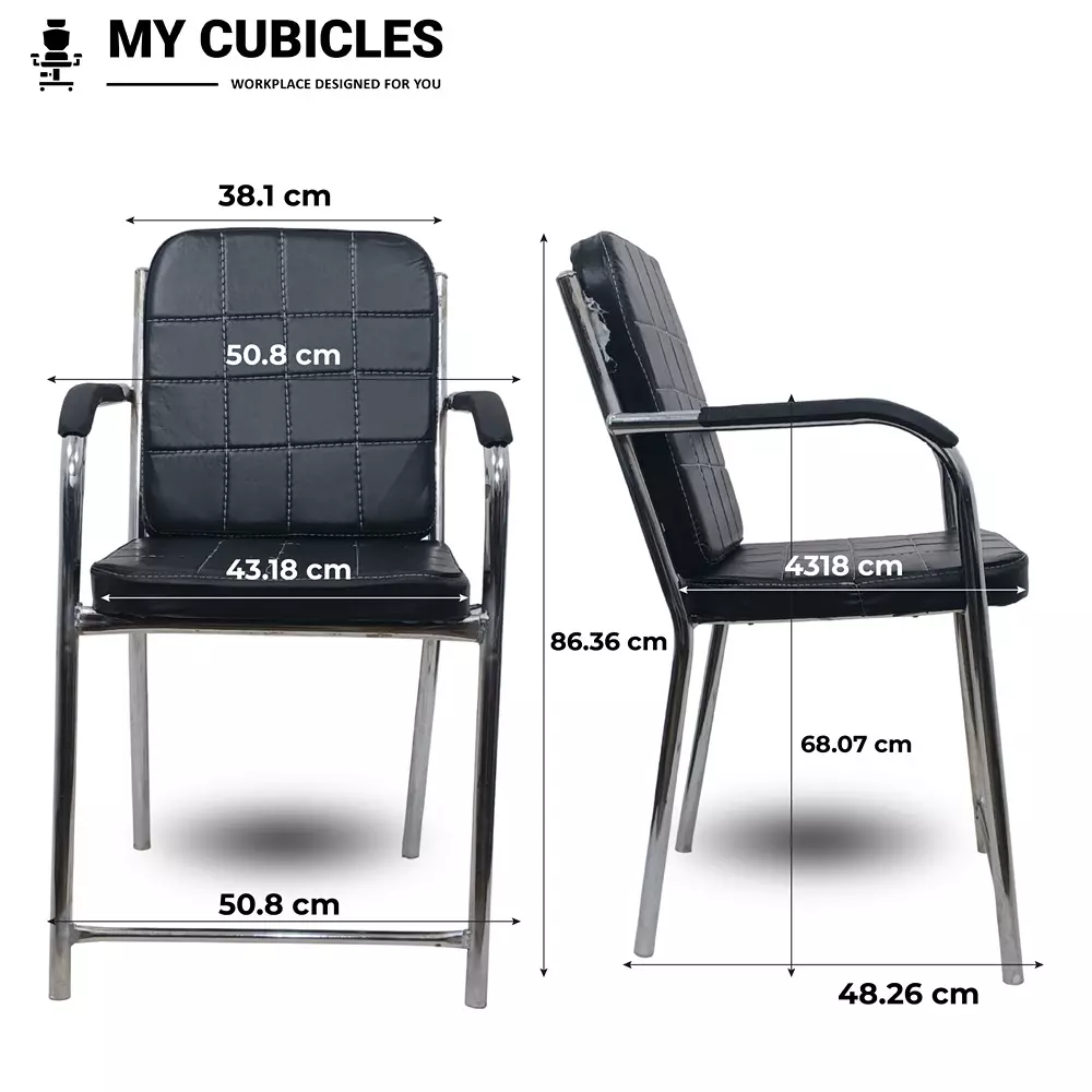 MY CUBICLES Novara Visitor Chair Mid Back Leather Back Material Black, MC0097