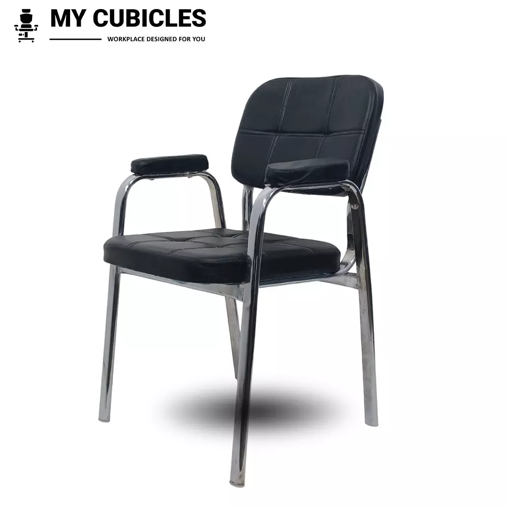 MY CUBICLES OnyxEdge Visitor Chair Mid Back Leather Back Material Black, MC0099