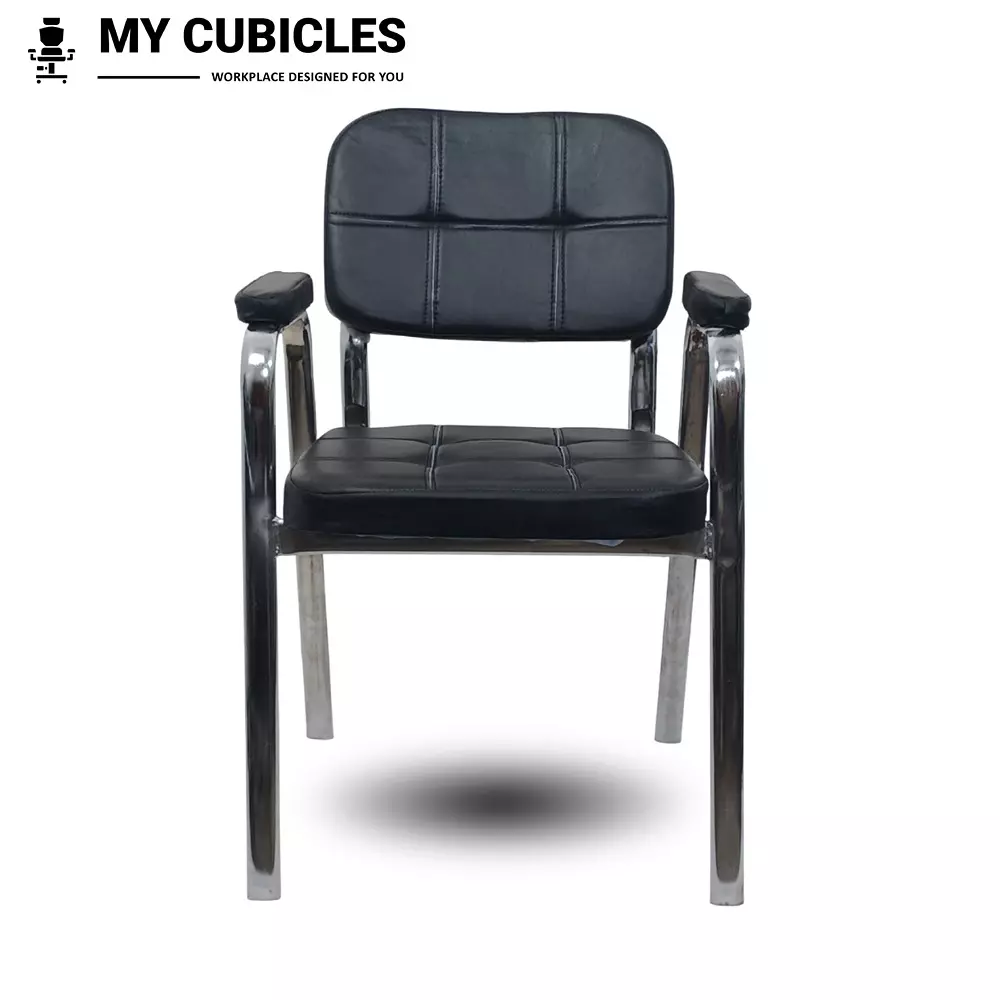 MY CUBICLES OnyxEdge Visitor Chair Mid Back Leather Back Material Black, MC0099