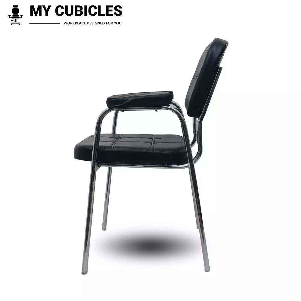 MY CUBICLES OnyxEdge Visitor Chair Mid Back Leather Back Material Black, MC0099