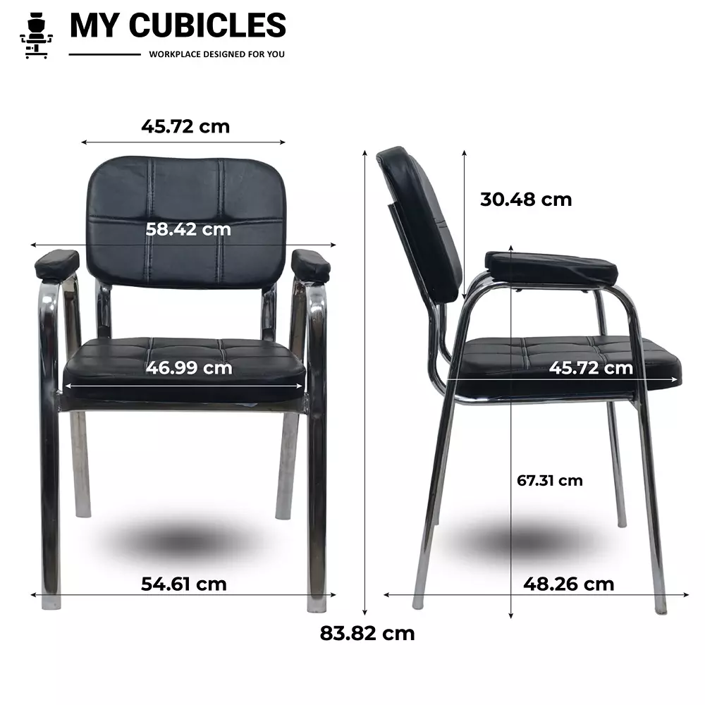 MY CUBICLES OnyxEdge Visitor Chair Mid Back Leather Back Material Black, MC0099