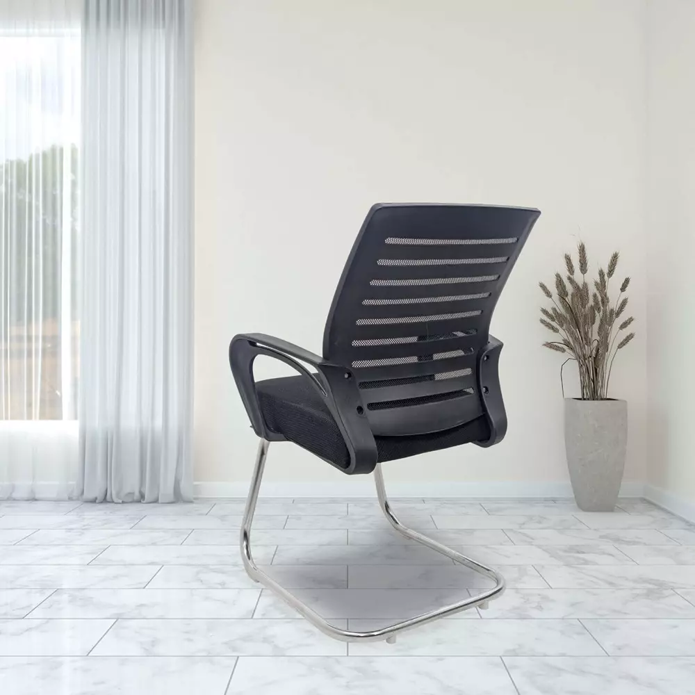 MY CUBICLES Prime Office Visitor Chair Mid Back Mesh Back Material Black, MC0087