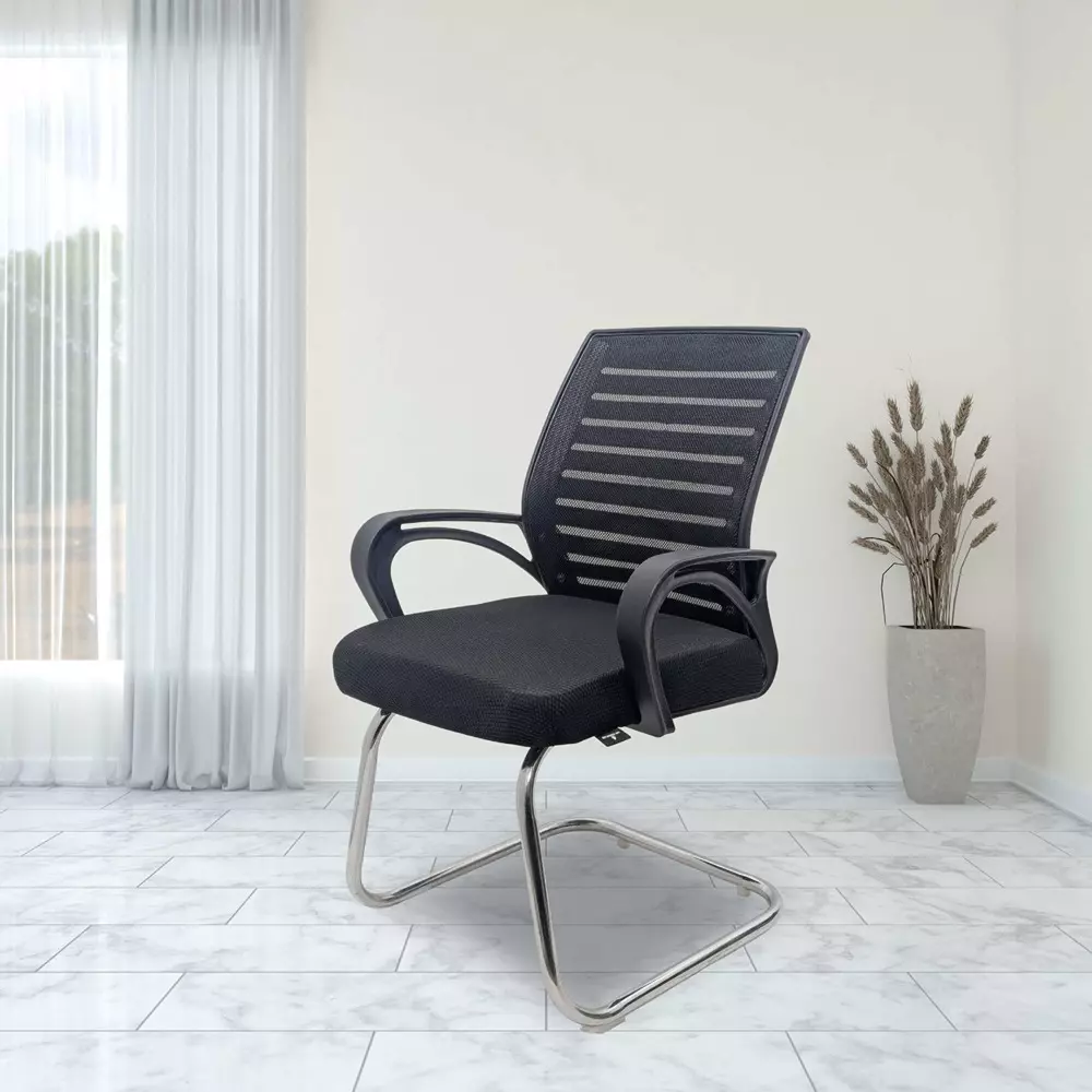 MY CUBICLES Prime Office Visitor Chair Mid Back Mesh Back Material Black, MC0087