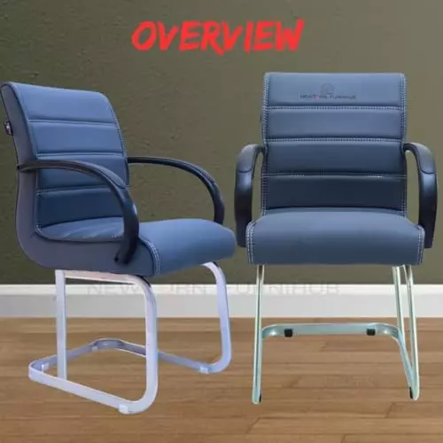NEWTURN Thanos Visitor Chair Double Support Fixed Chair Cushion Back Blue, Grey