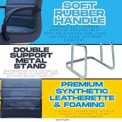 NEWTURN Thanos Visitor Chair Double Support Fixed Chair Cushion Back Blue, Grey