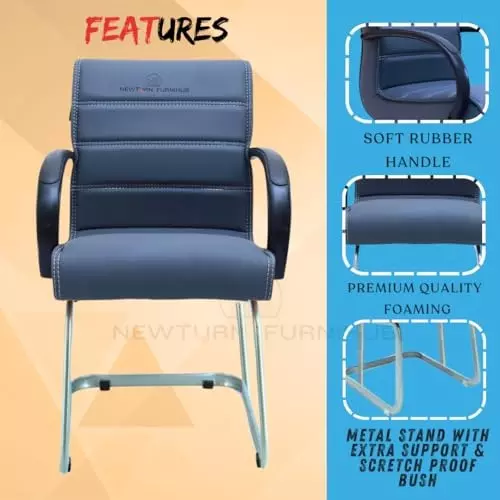 NEWTURN Thanos Visitor Chair Double Support Fixed Chair Cushion Back Blue, Grey