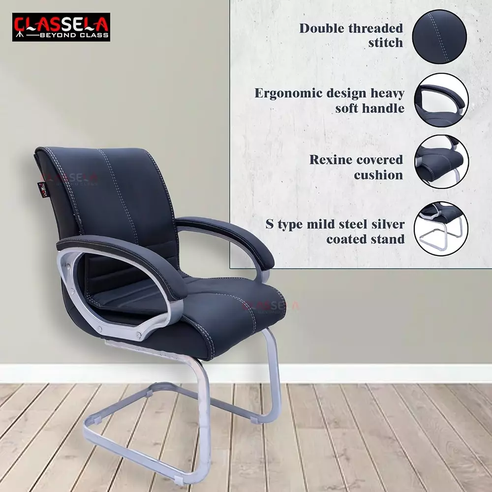 classela-ergonomic-office-visitor-chair-fixed-stand-leather-black