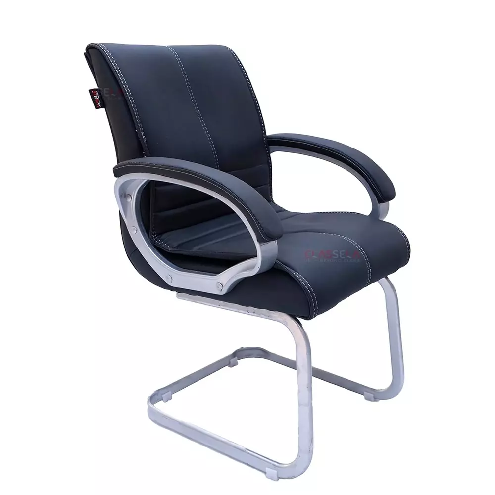 classela-ergonomic-office-visitor-chair-fixed-stand-leather-black