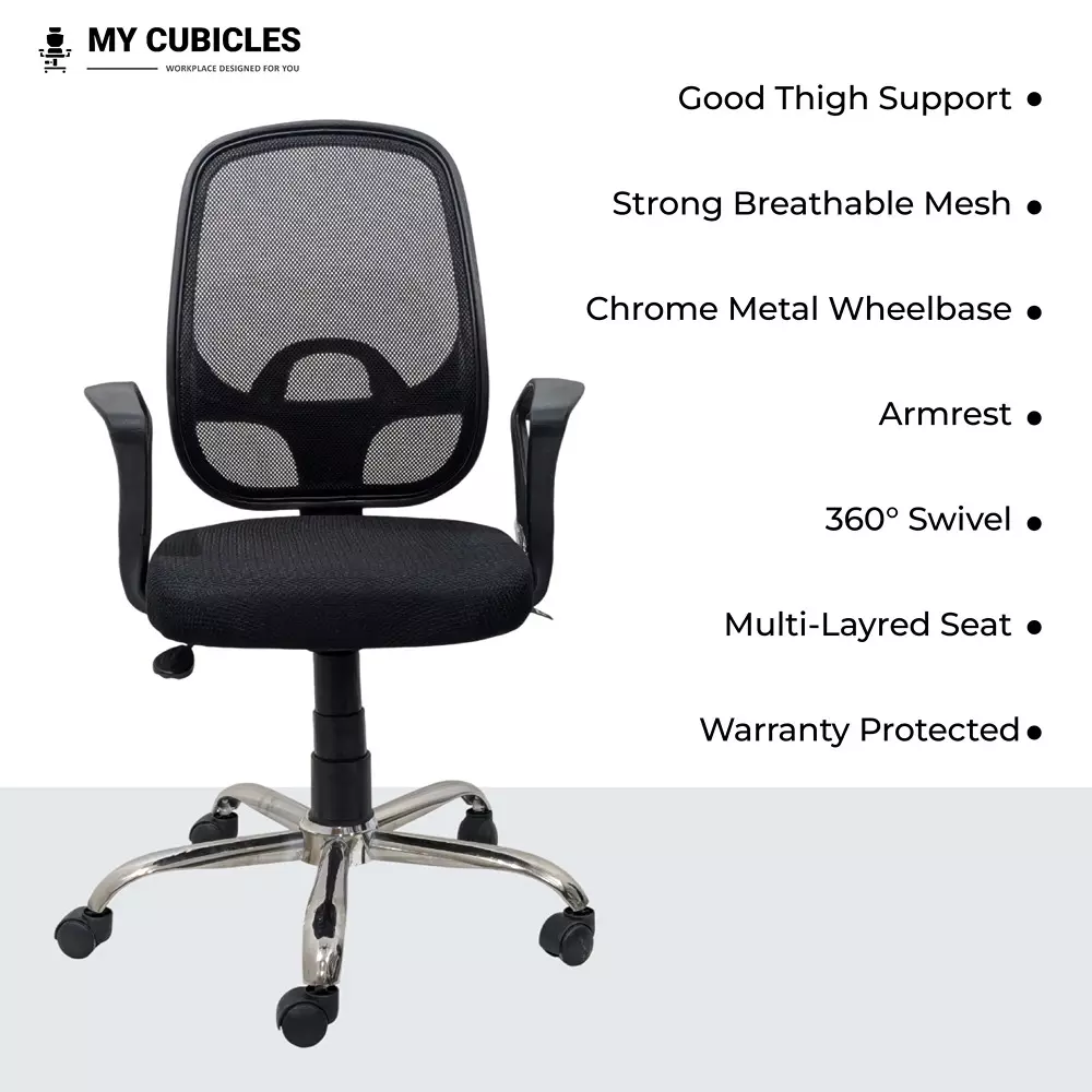MY CUBICLES Office Visitor Chair Mid Back Mesh Back Material Black, MC002
