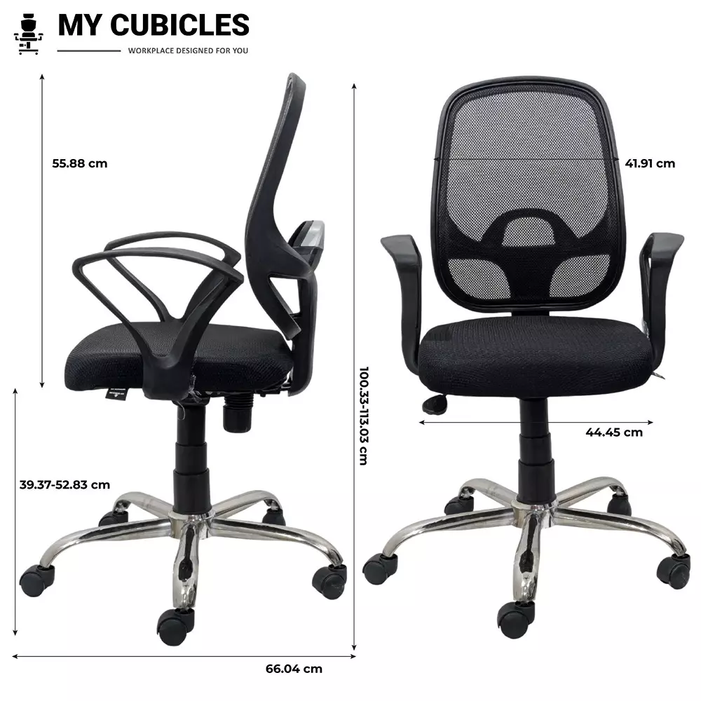 MY CUBICLES Office Visitor Chair Mid Back Mesh Back Material Black, MC002