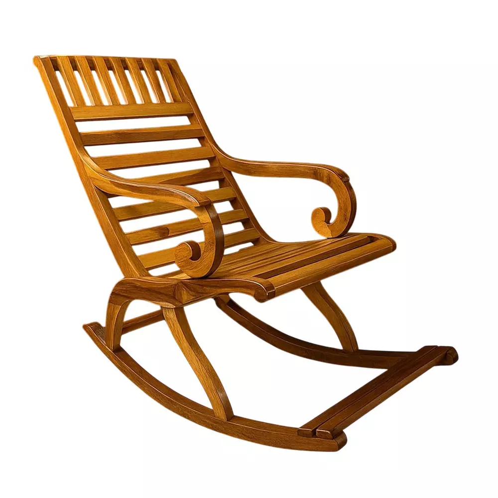 ZIDLE Stellar Mid Back Wooden Rocking Chair Brown Color with Curved Arms, Back Without Cushion for Living Room