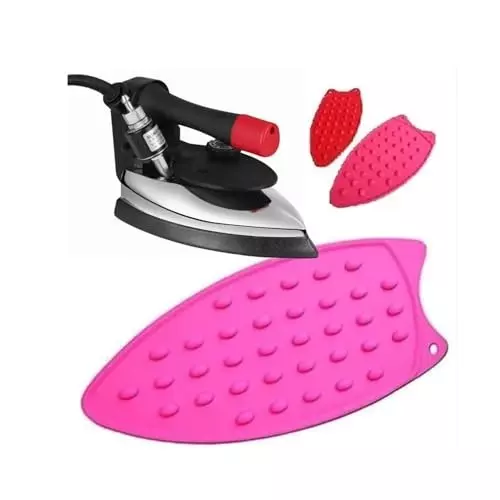 ISTRI Steam Iron Rest Plate with Silicon Pad Jumbo Size Pink 12x6x1 cm ‎Tabletop Mount Silicone for Commercial & Industrial Use