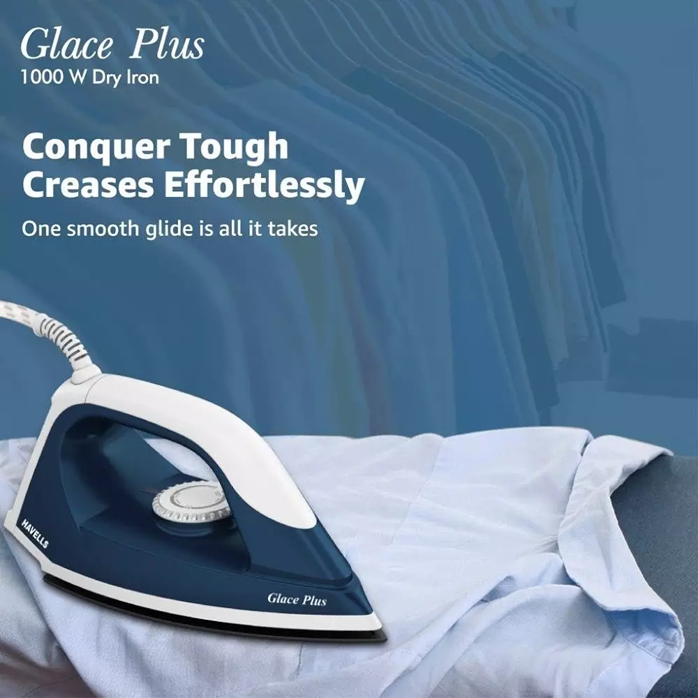 Havells Glace Plus 1000 W Non Stick Coated Dry Iron Blue GHGDIBUB100
