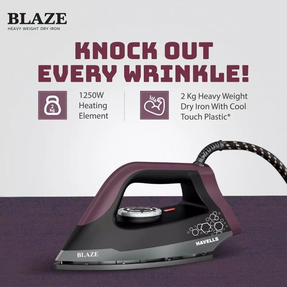 Havells Blaze 1250 W Dry Iron Black, GHGDICPK125