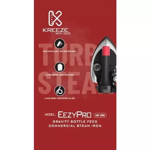 ISTRI Kreeze Eezy Pro Steam Iron with Water Tank & Rest Pad Gravity Bottle Feed 4 L Red 1250 W ‎Stainless Steel for Commercial & Industrial Use