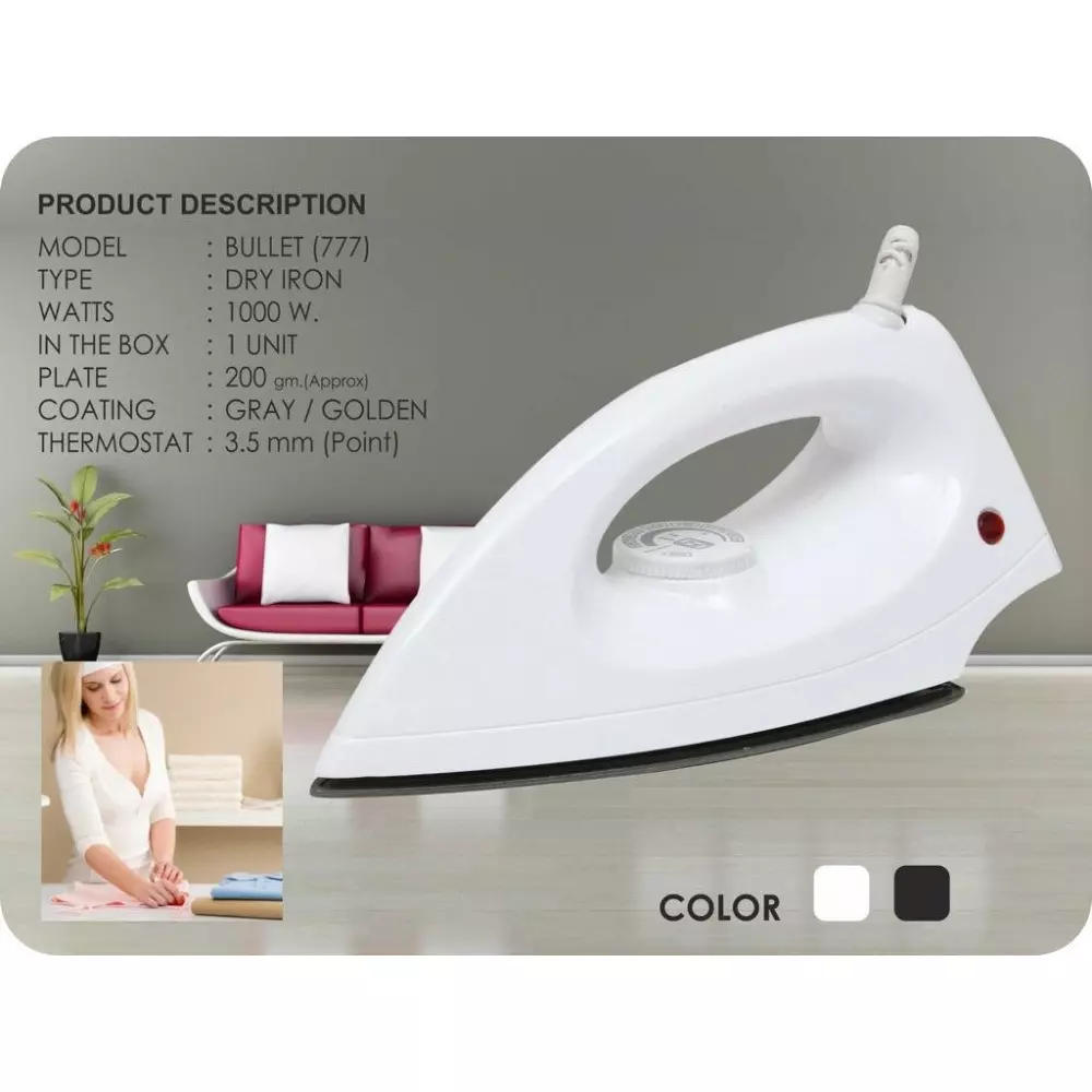 Glister Bullet Electric Iron 750 W Shock Protection Plastic