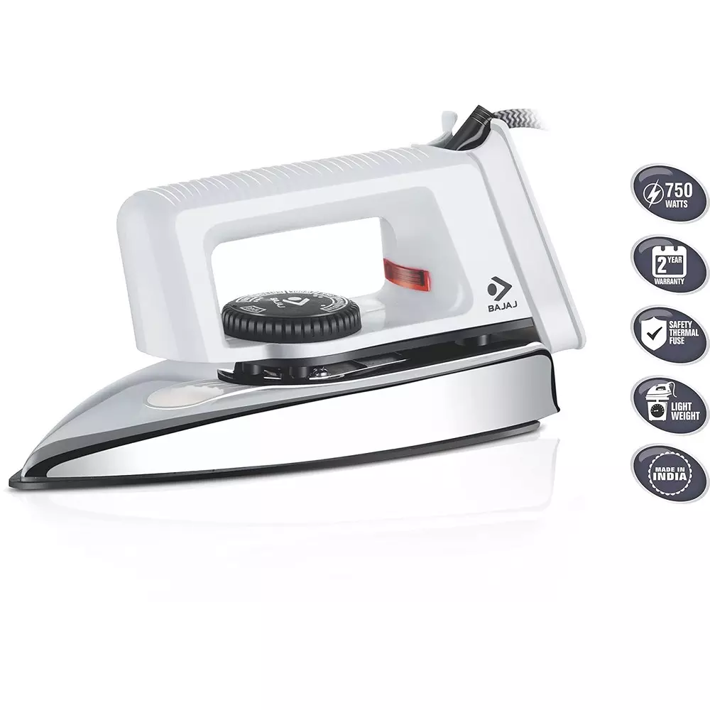 Bajaj Popular Dry Iron 1000 W Cool Touch Handle Plastic White