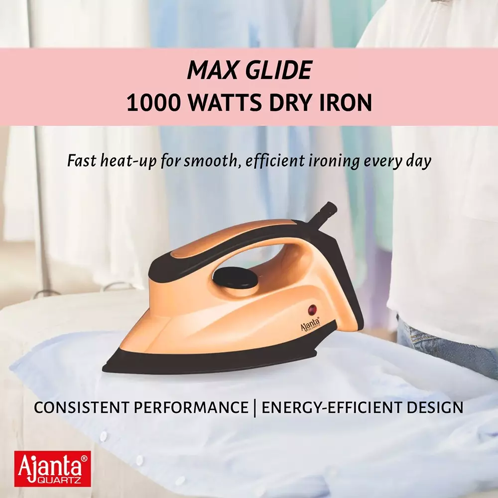 ajanta-quartz-maxglide-dry-iron-1000-w-with-adjustable-temperature-comfortable-grip-choco-brown