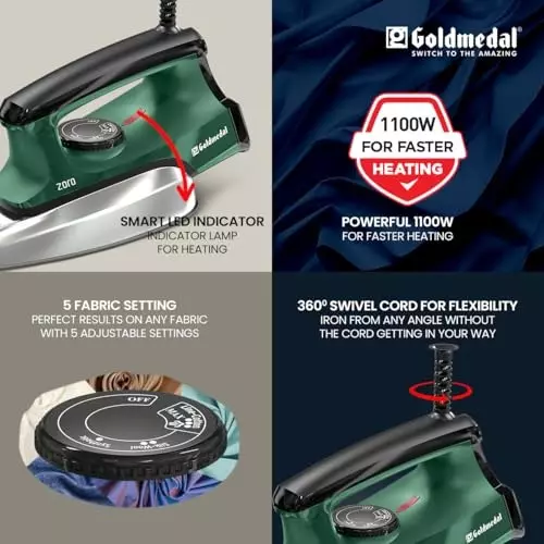 Goldmedal Zoro Dry Iron 1000 W Green, DIM1100WP006-GRN