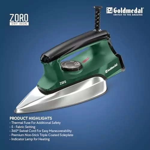 Goldmedal Zoro Dry Iron 1000 W Green, DIM1100WP006-GRN