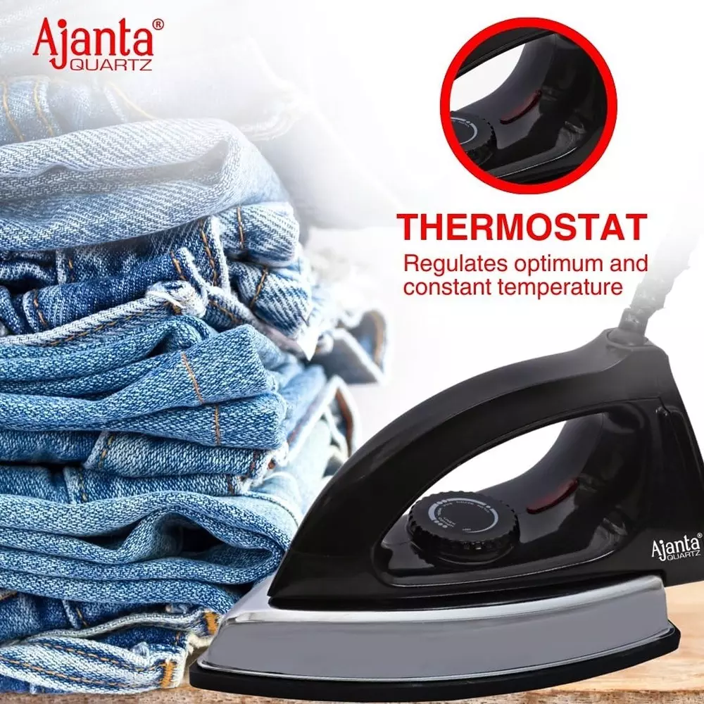 Ajanta Electric Dry Iron 1000 W Heavy Metal Body Black & Silver, ULTIMA