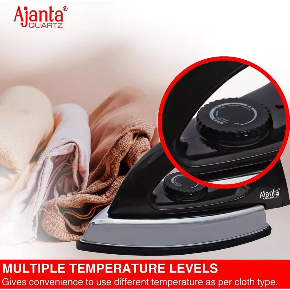 Ajanta Electric Dry Iron 1000 W Heavy Metal Body Black & Silver, ULTIMA