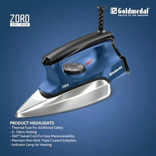 Goldmedal Zoro Dry Iron 1000 W Blue, DIM1100WP006-BLU