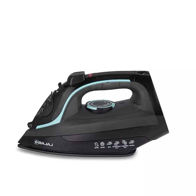 Bajaj Steam Iron 2000 W Non-Stick German Coated Aluminium Sole Plate and 220 ml Tank Capacity, Black and Grey, MX 45