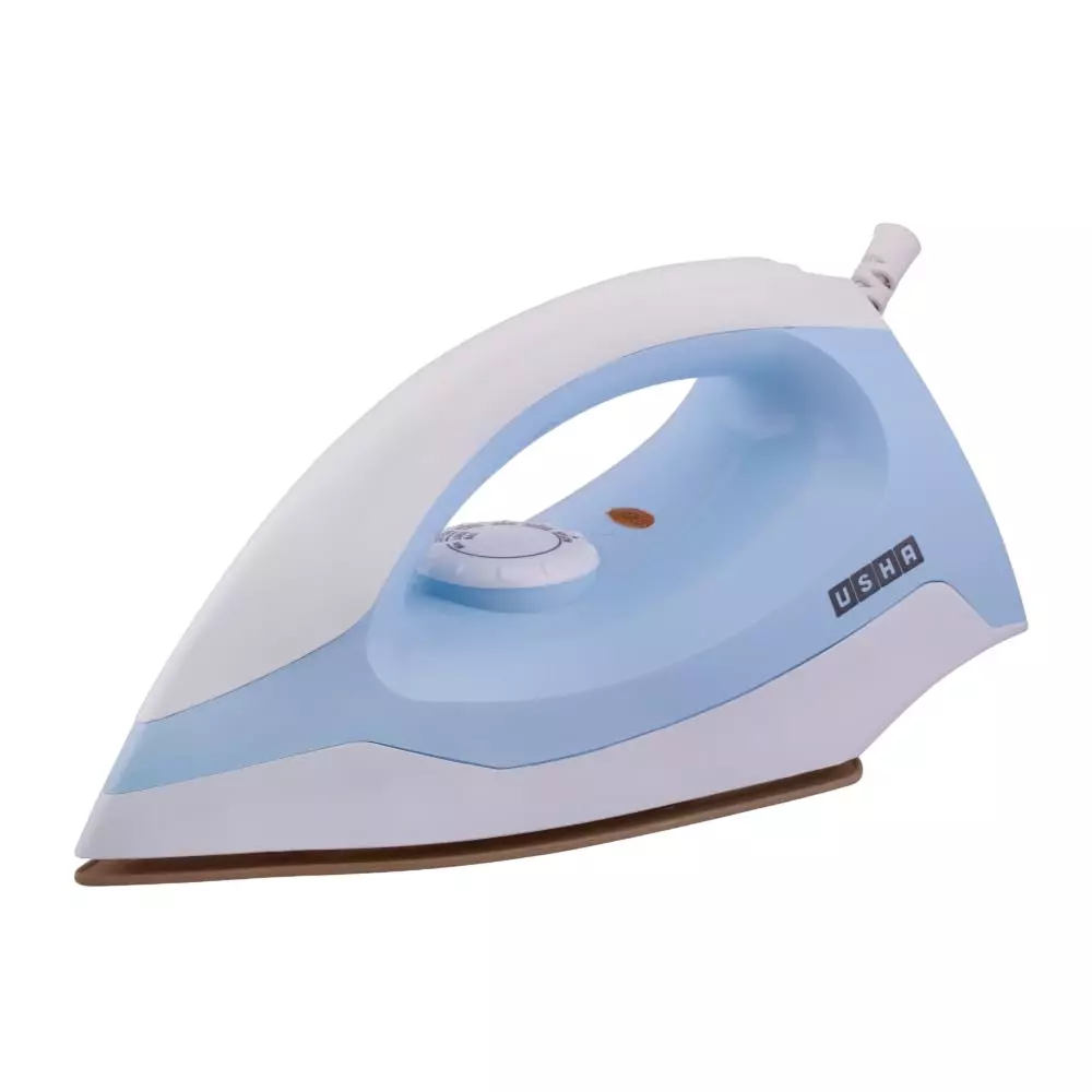 Usha 1000 W Dry Iron Non-Stick Teflon Coated Adjustable (5 Fabric Settings) Blue & White, EI3802BLUEWHT
