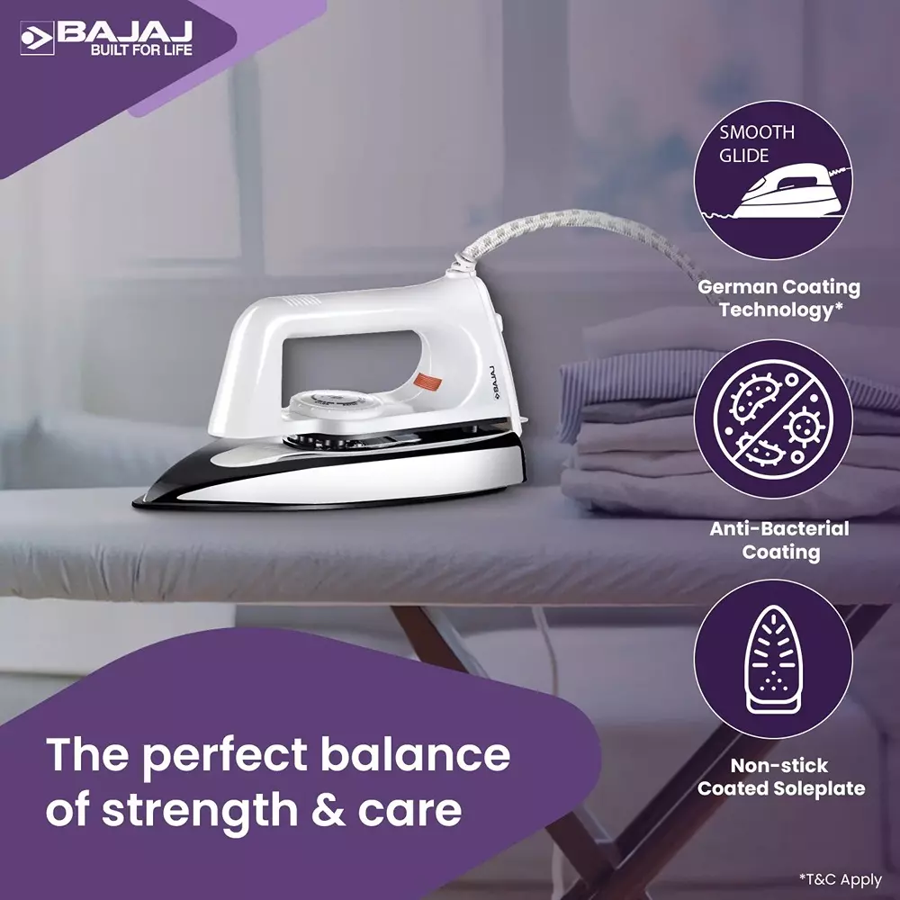 Bajaj Popular Plus Dry Iron 750 W Cool Touch Handle Plastic White