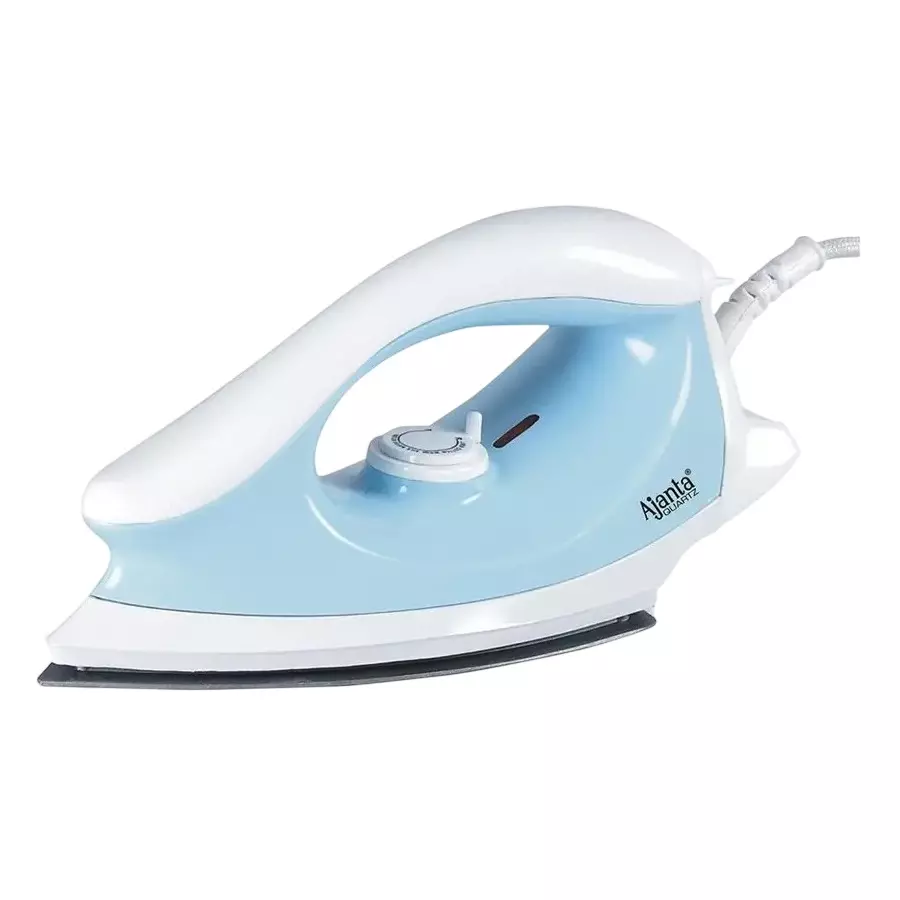 Ajanta Electric Dry Iron 1000 W Full ABS Body White & Blue, AEROSLIDE