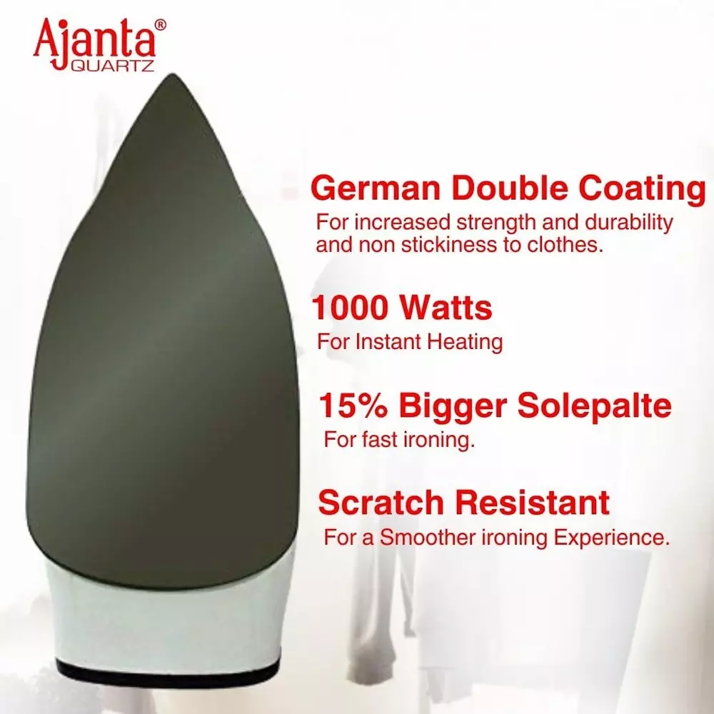 Ajanta Electric Dry Iron 1000 W Full ABS Body White & Blue, AEROSLIDE